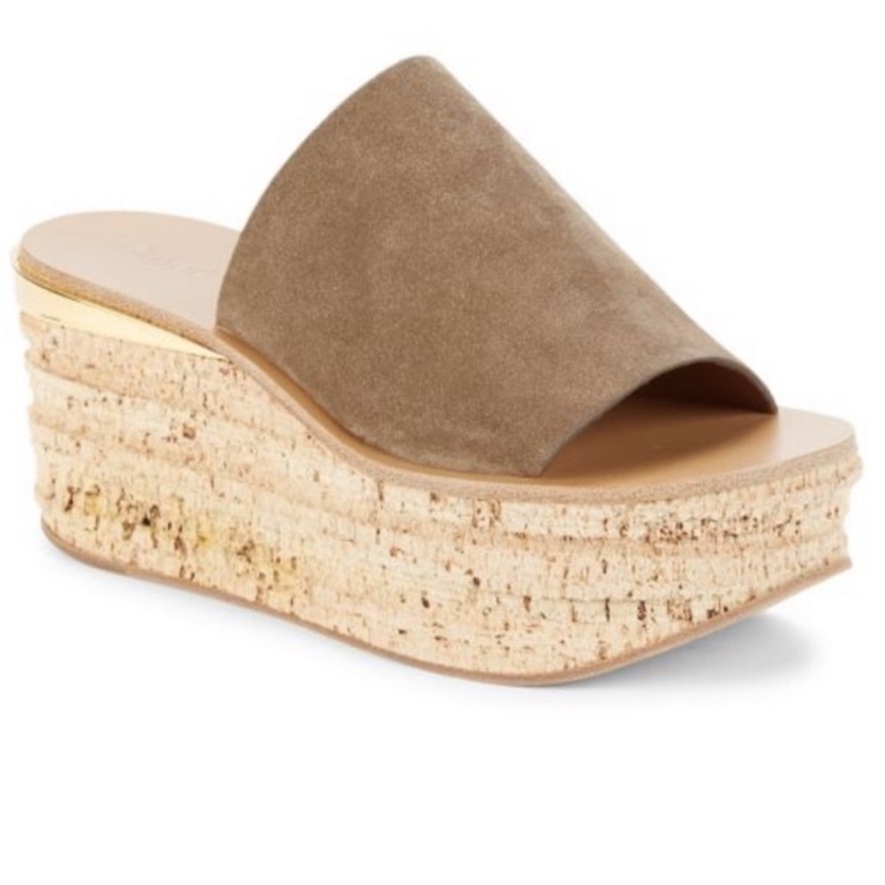 CHLOE Camille Wedge Slide Sandal in Dark Griege / Taupe sz US 7 / IT 37 RARE!